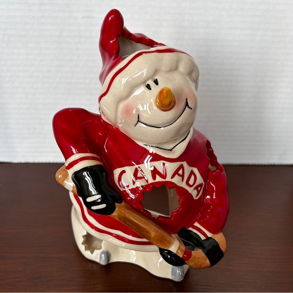 Heather Goldminc Hockey Snowmen Tealight Holder Blue Sky Clayworks Collection